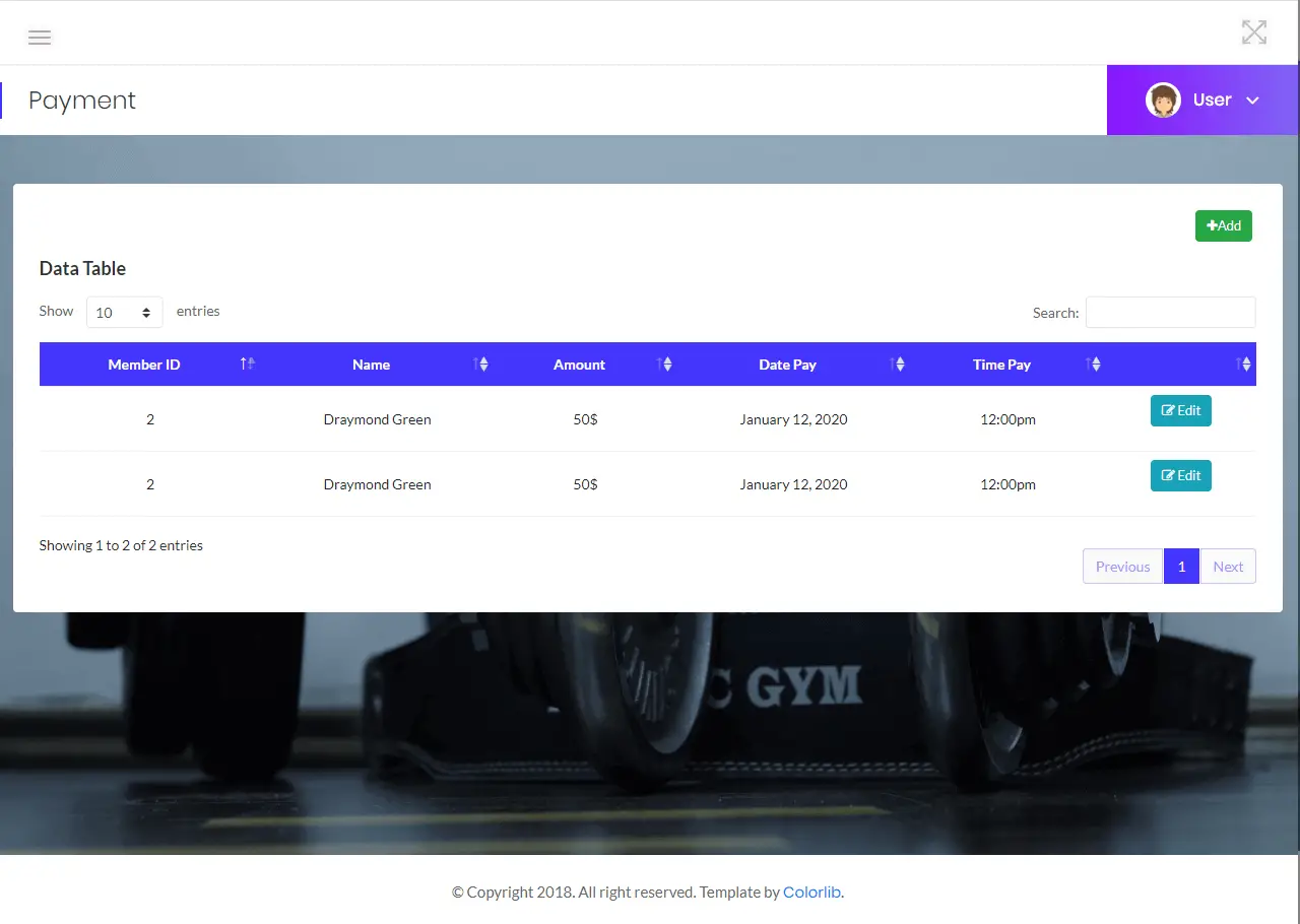 Gym Management List of Payment Information