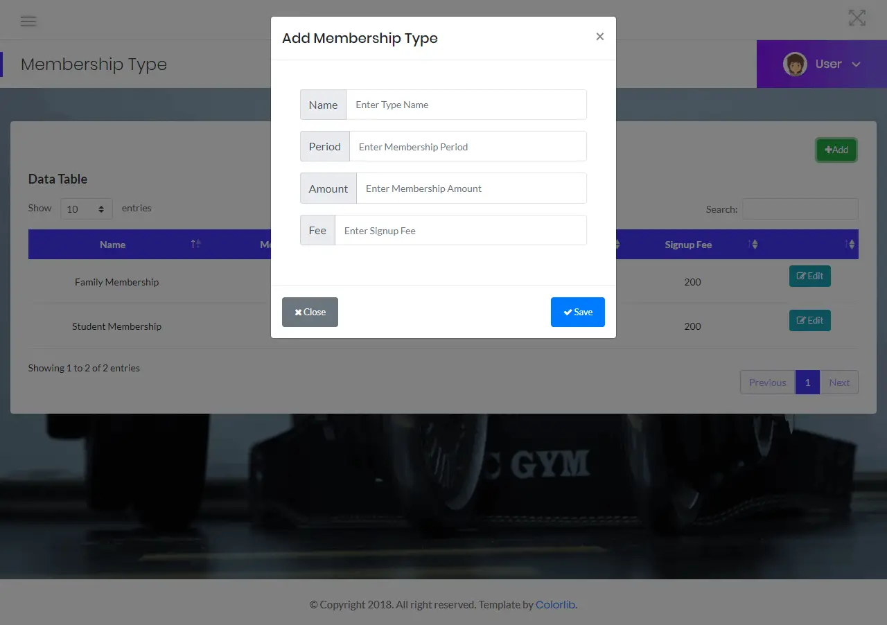 Gym Management Membership Type Information Module