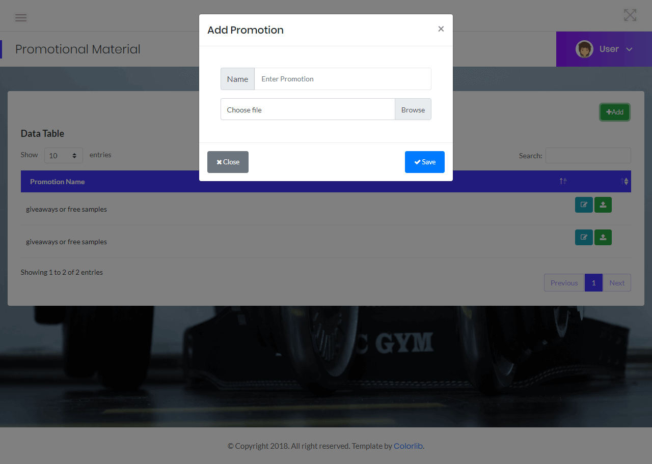 Gym Management Promotional Material Management Module