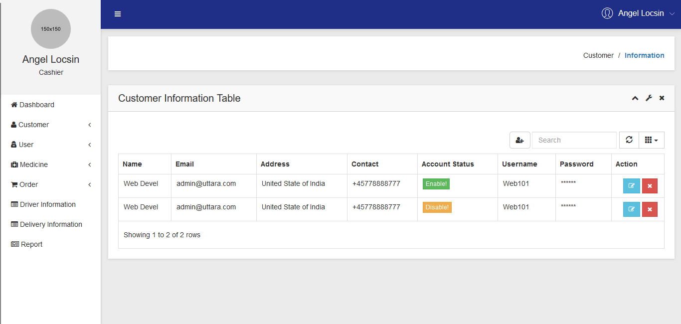 Medicine Delivery Web App Customer Information Form