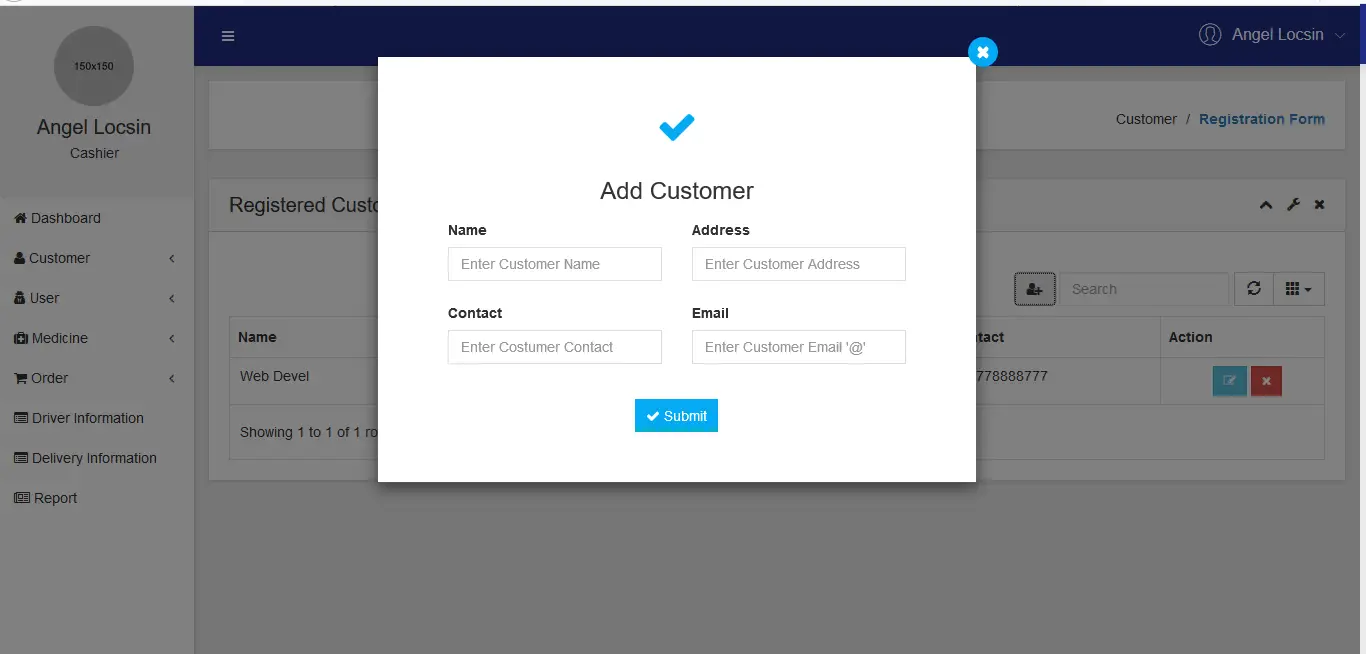 Medicine Delivery Web App Customer Registration Form