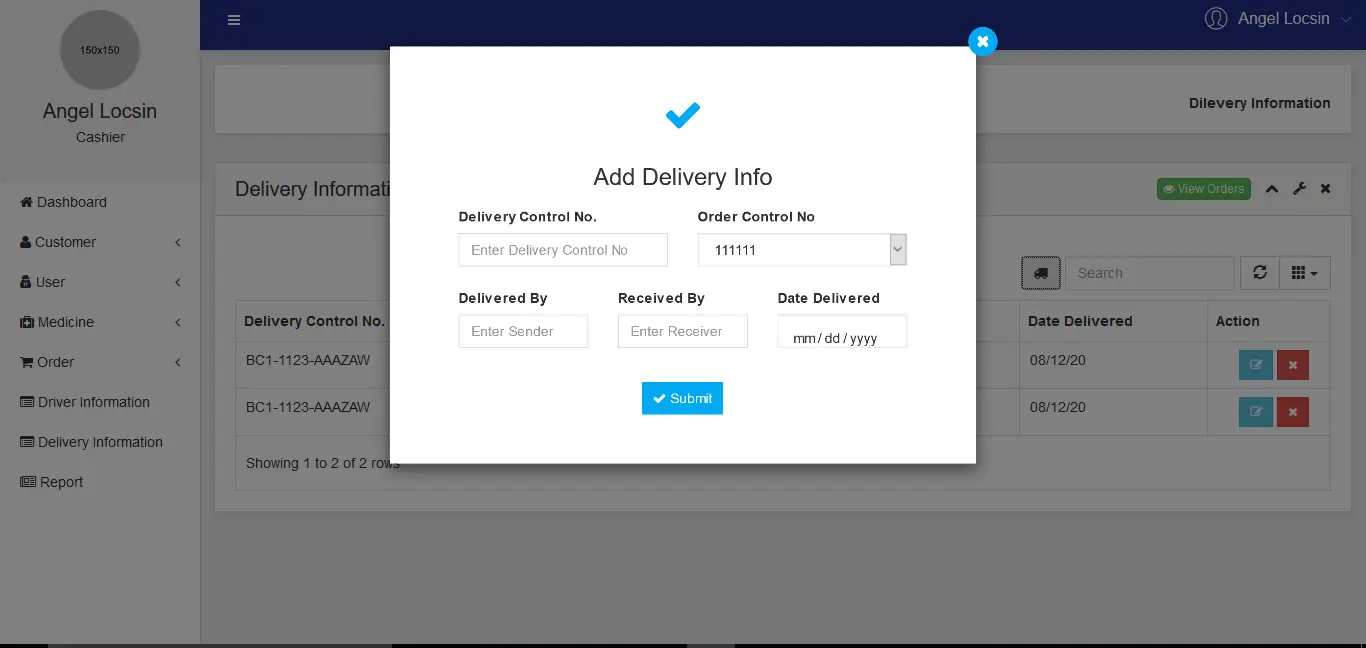 Medicine Delivery Web App Delivery Information Encoding