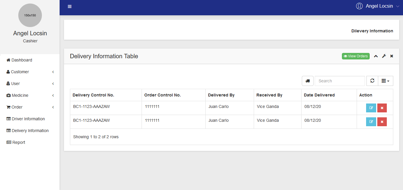 Medicine Delivery Web App Delivery Information Form