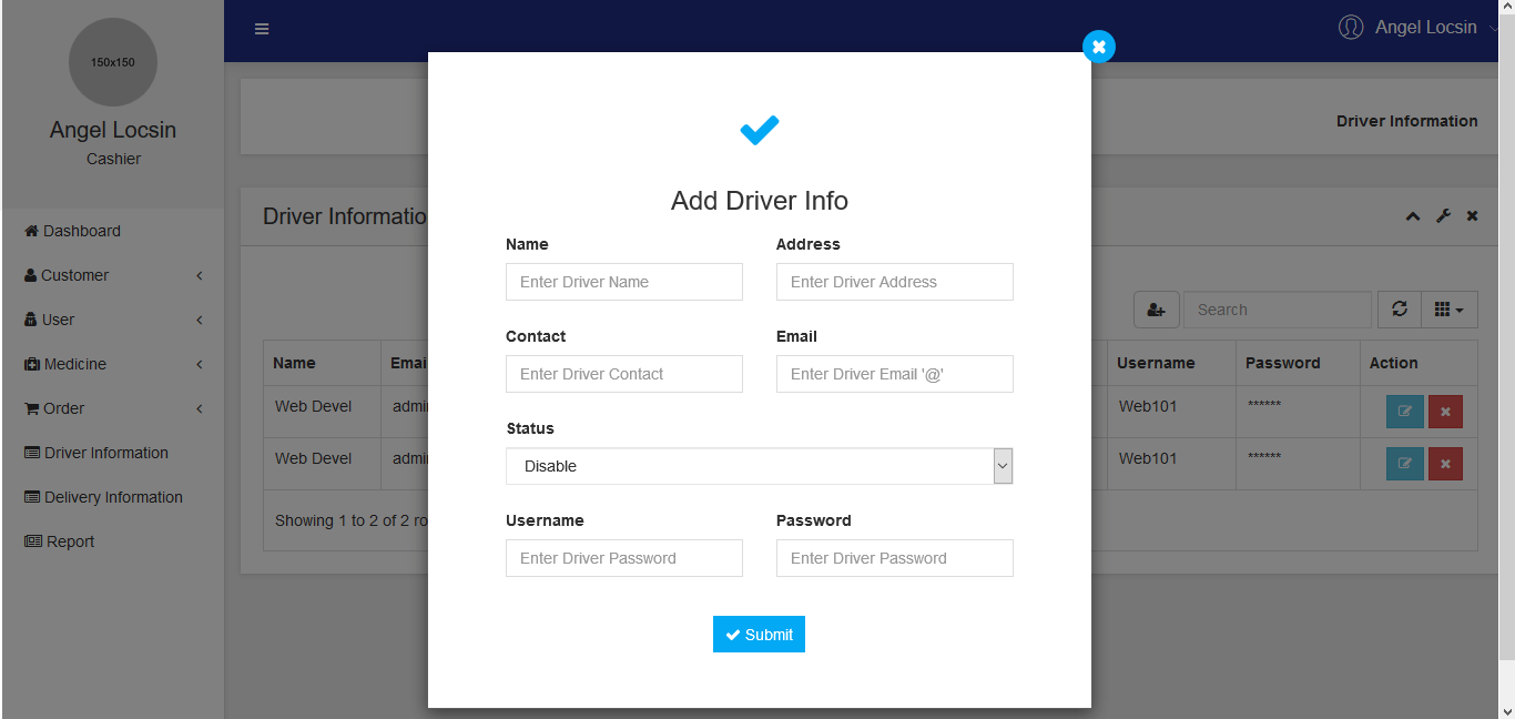 Medicine Delivery Web App Driver Information Encoding