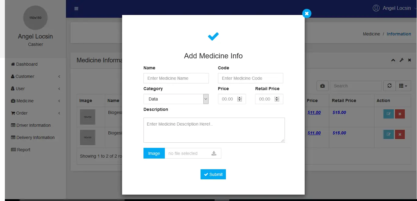 Medicine Delivery Web App Medicine Information Encoding