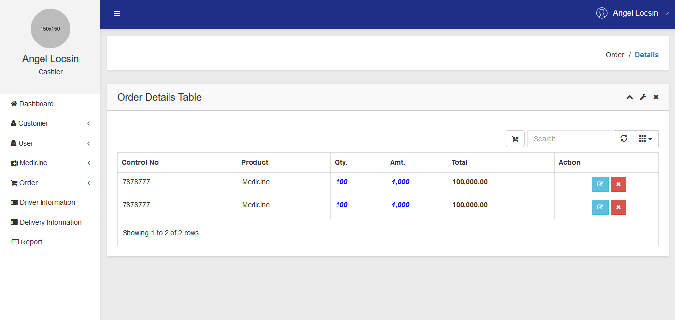 Medicine Delivery Web App Order Details Form