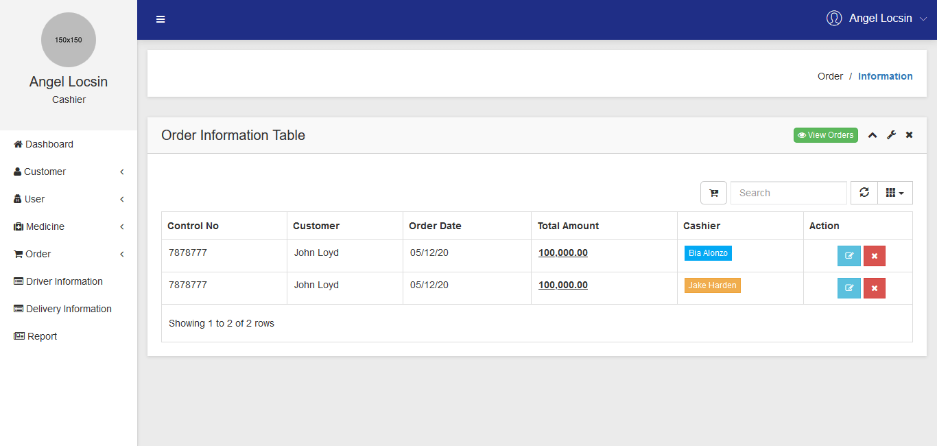 Medicine Delivery Web App Order Information Form