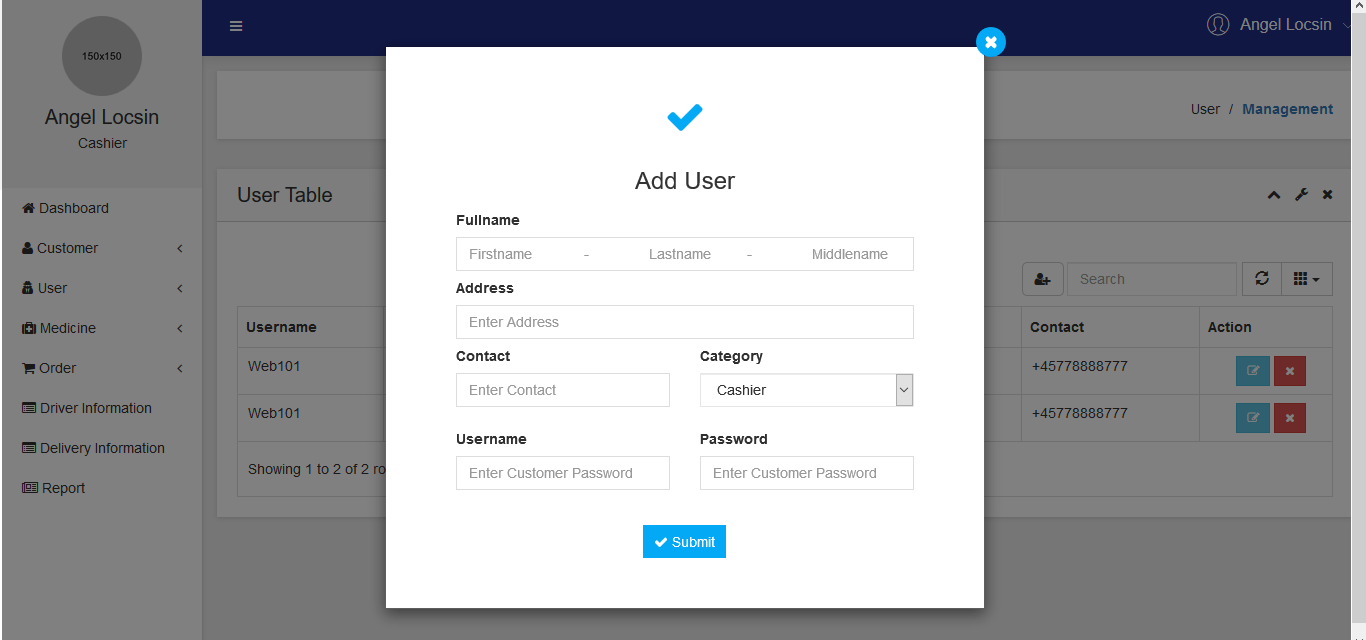 Medicine Delivery Web App User Management Encoding