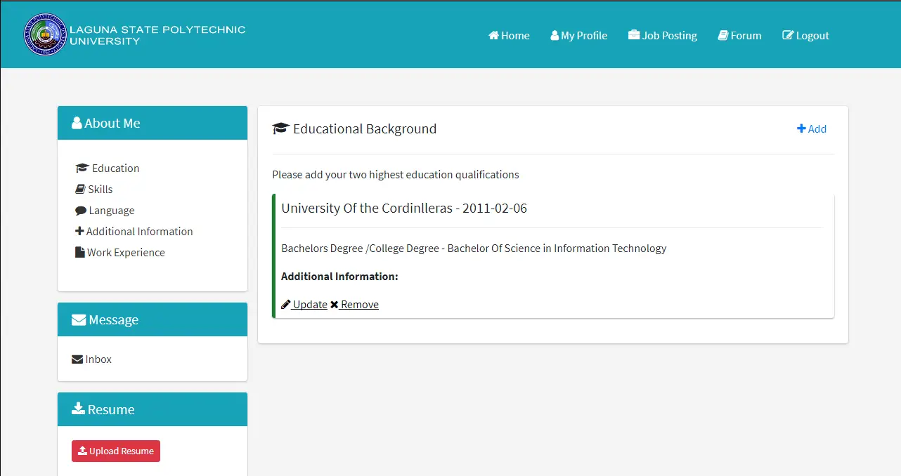 Online Alumni Tracer and Job Portal System Alumni Educational Background