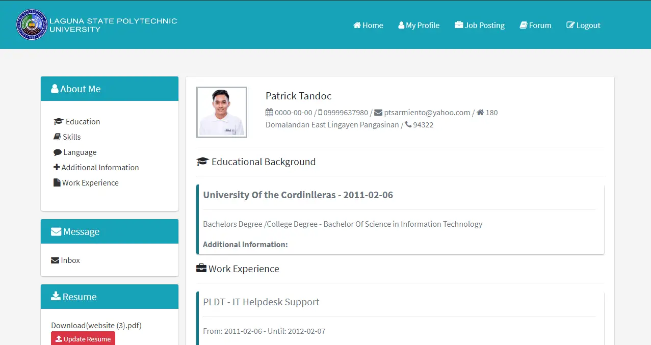 Online Alumni Tracer and Job Portal System Alumni Profile