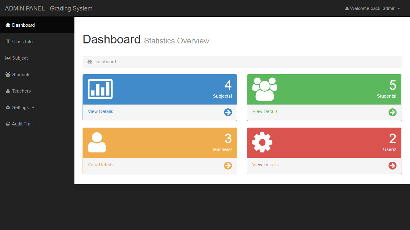 Online Grade Inquiry System Dashboard