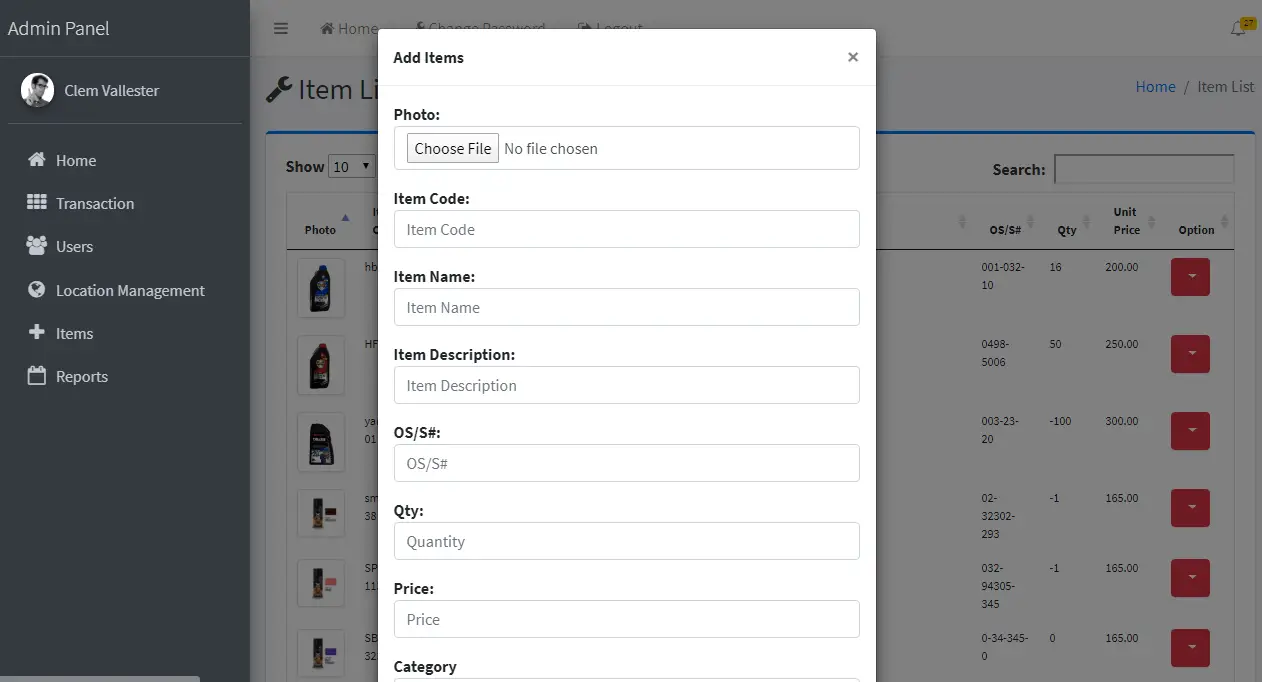 Online Shopping and Inventory System Encoding of Item Page