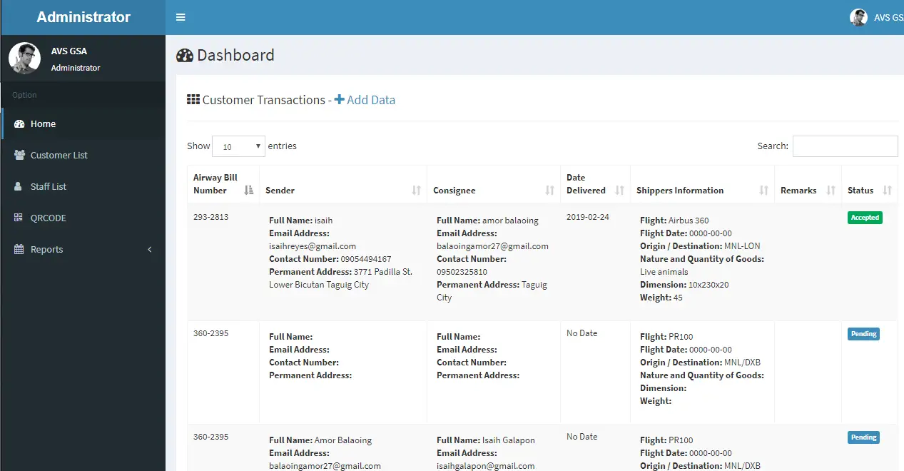 Online Tracking and Monitoring System Customer Transaction