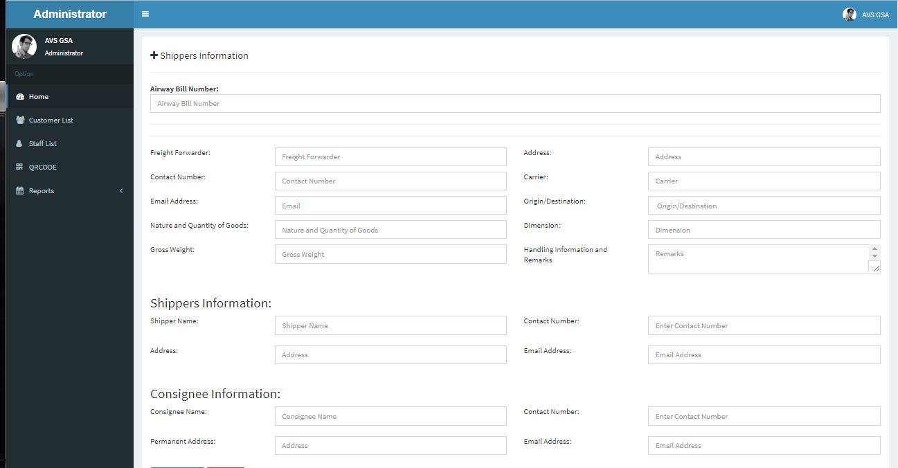 Online Tracking and Monitoring System Shipper Information