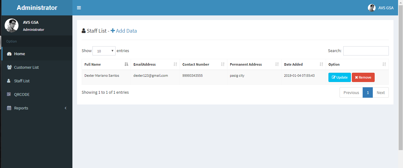 Online Tracking and Monitoring System Staff List