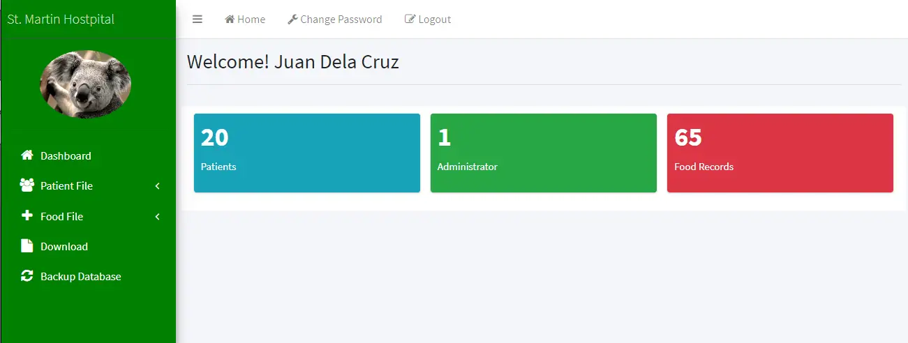 Patient Information System with BMI and Diet Counseling Admin Dashboard