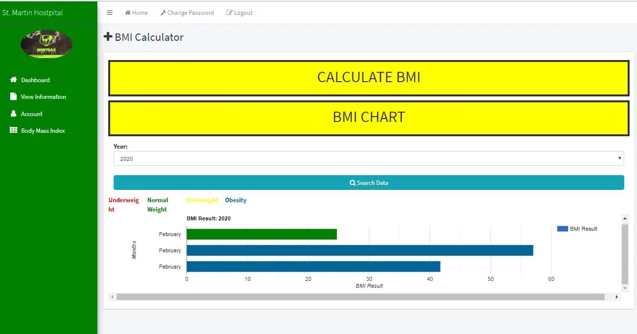 Patient Information System with BMI and Diet Counseling BMI Chart