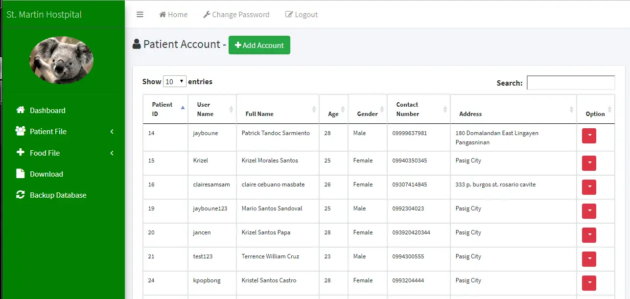 Patient Information System with BMI and Diet Counseling List of Patient