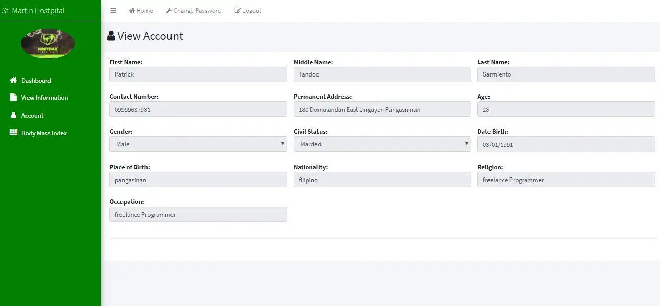 Patient Information System with BMI and Diet Counseling Patient Profile