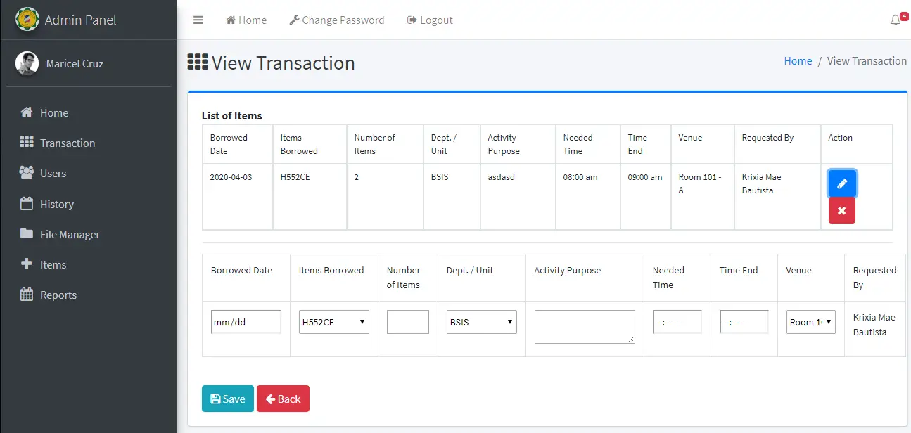 RFID Based Equipment Management View Transaction