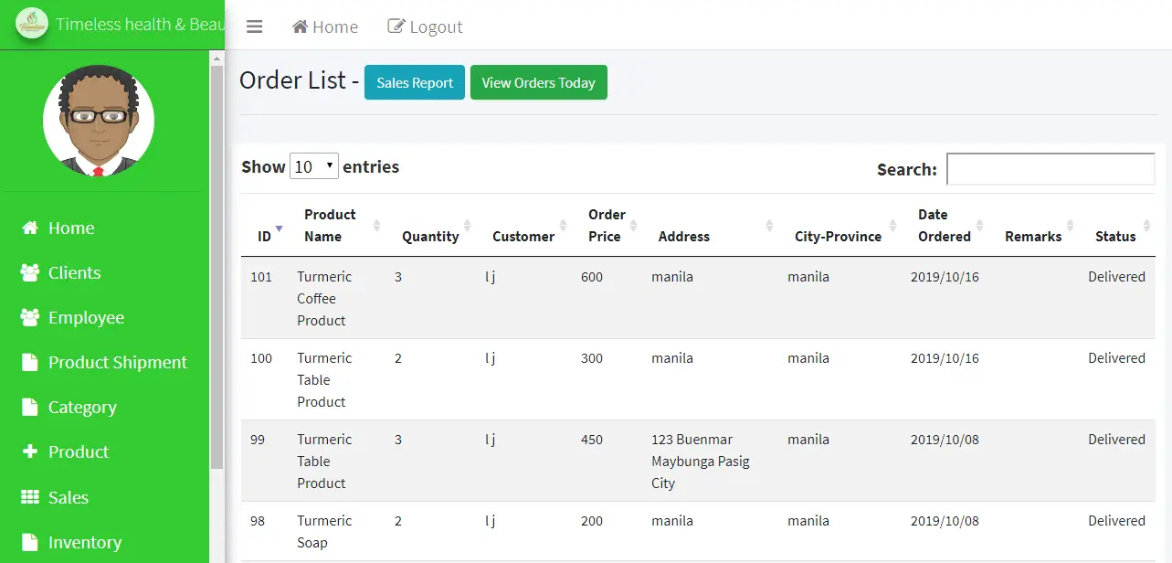 Sales and Inventory with DSS Order List