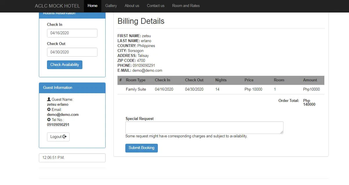 Billing Details of Hotel Reservation System