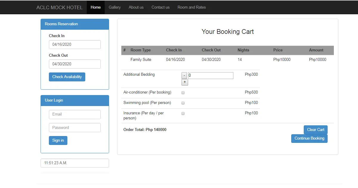 Booking Cart of Hotel Reservation System