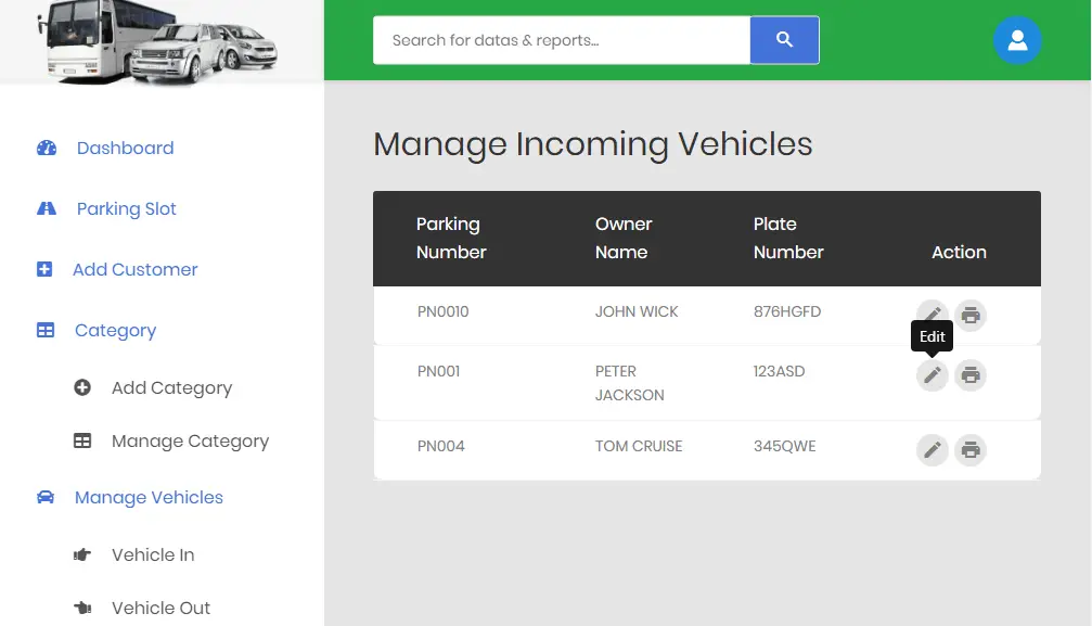 Car Parking System Incoming Vehicle Module
