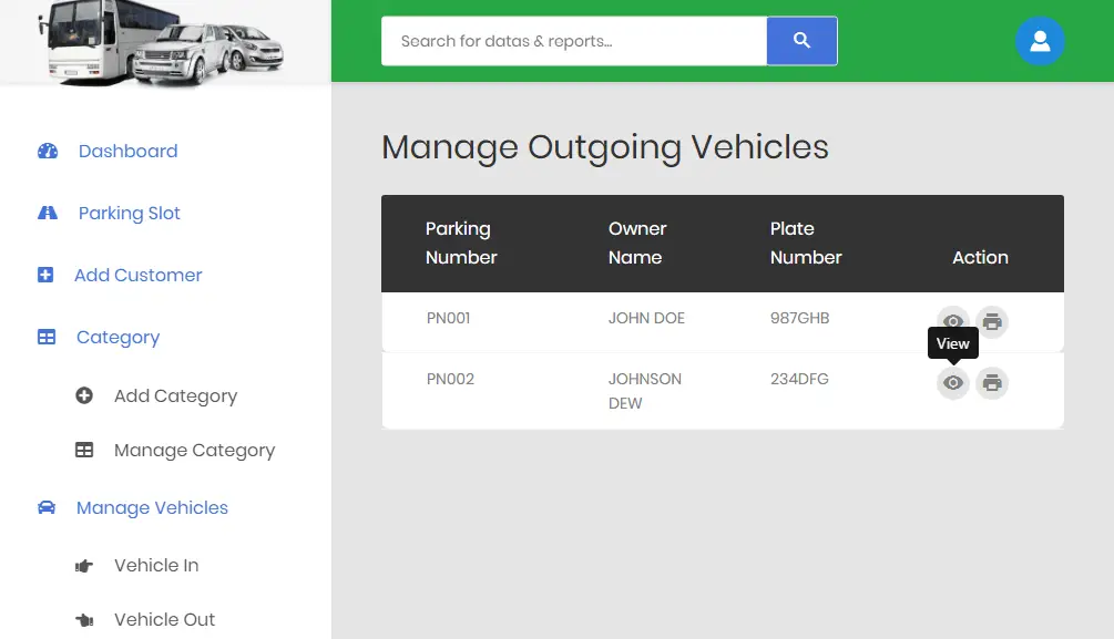 Car Parking System Outgoing Vehicle Module