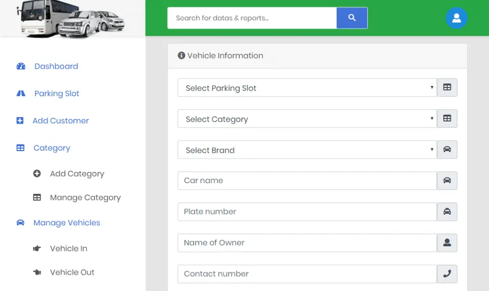 Car Parking System Vehicle Information Module