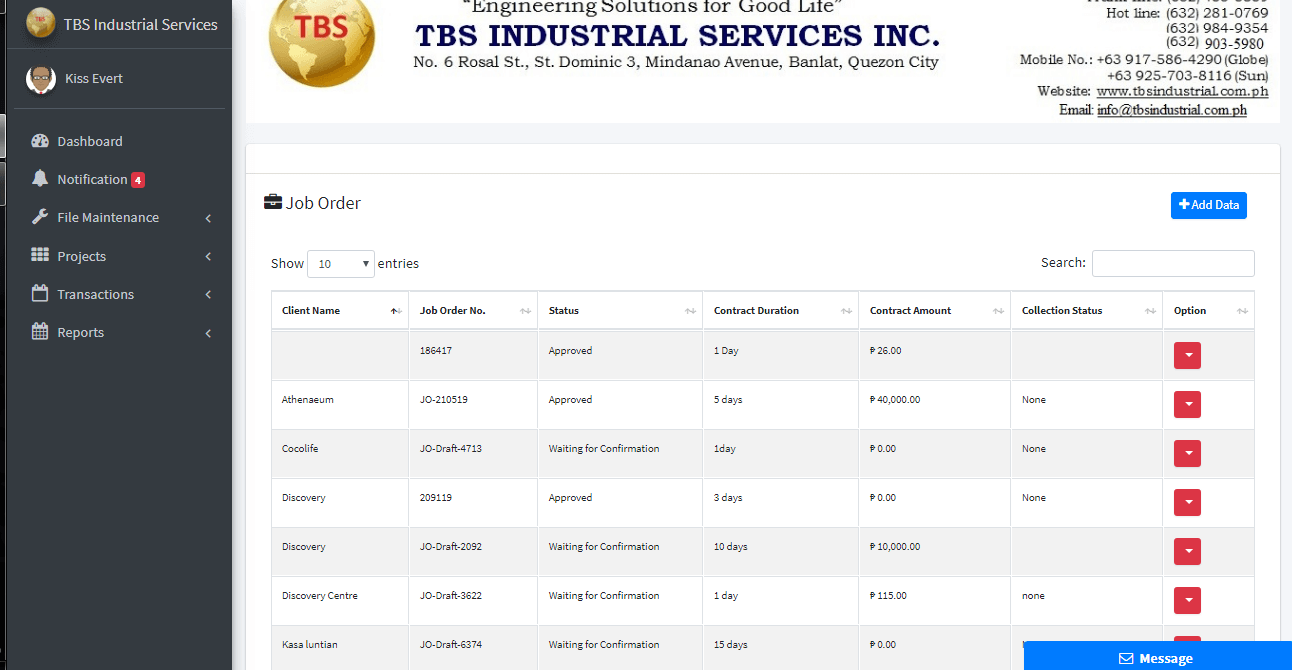 Client Monitoring System Job Order Information