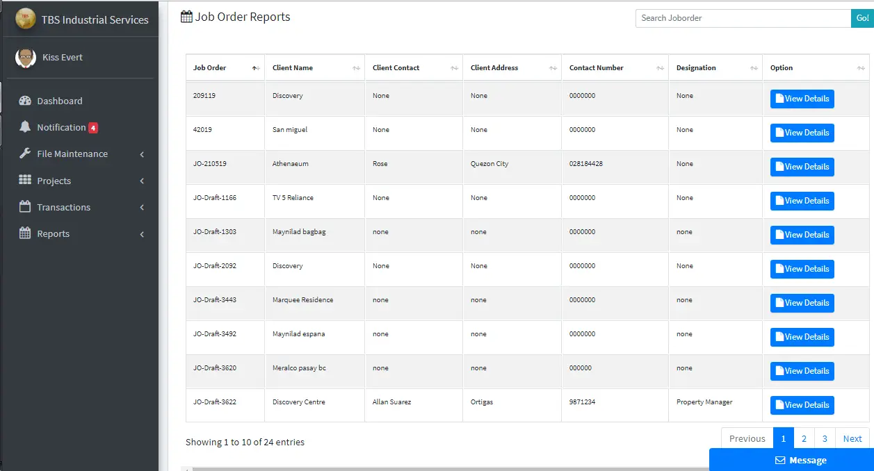 Client Monitoring System Job Order Reports