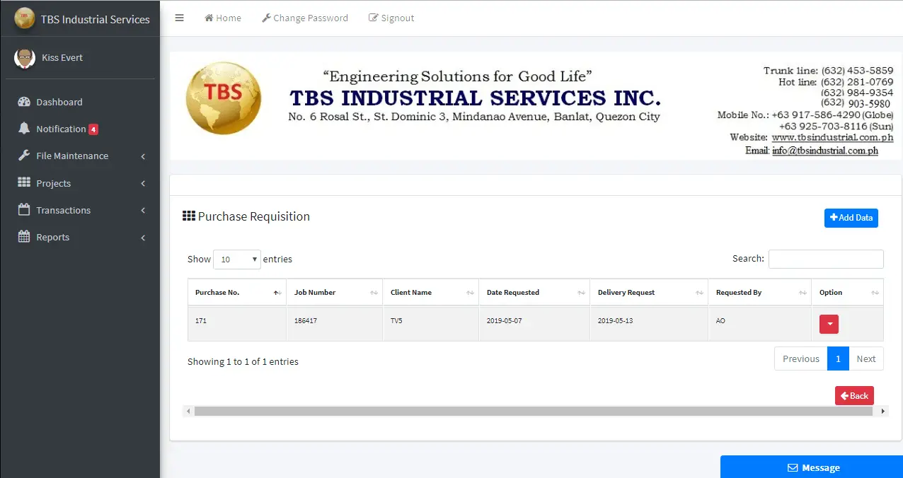 Client Monitoring System Purchase Requisition