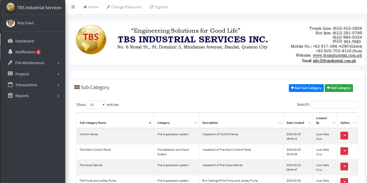 Client Monitoring System Sub Category Module