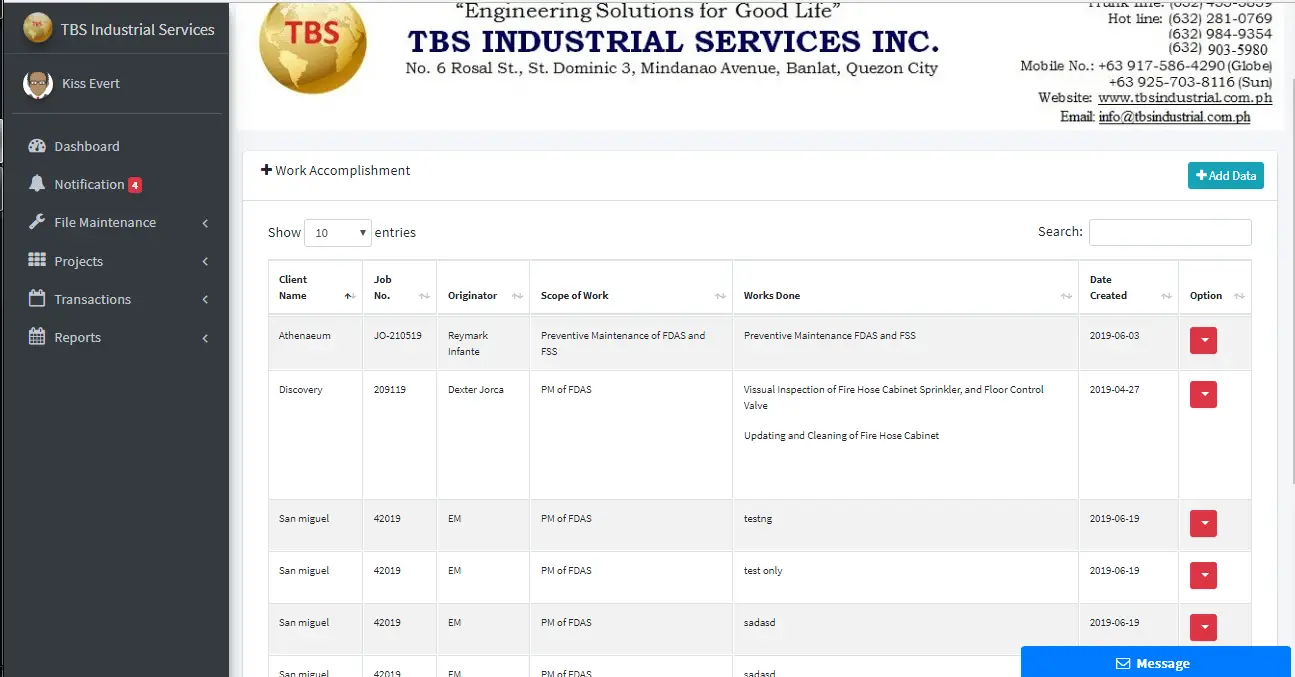 Client Monitoring System Work Accomplishment Form