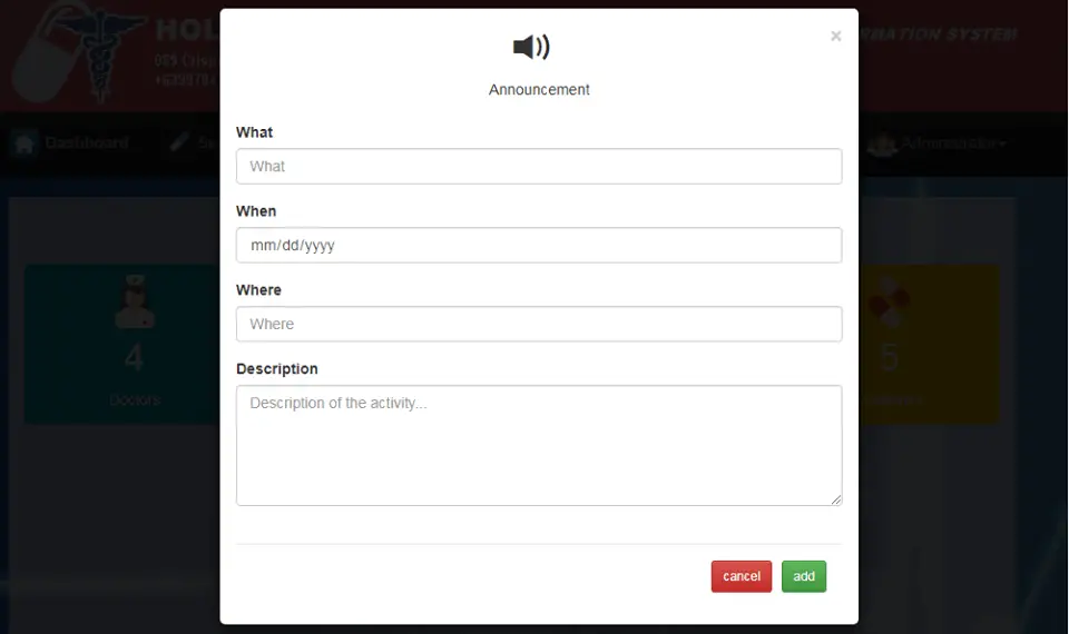 Doctor Appointment System Add Announcement
