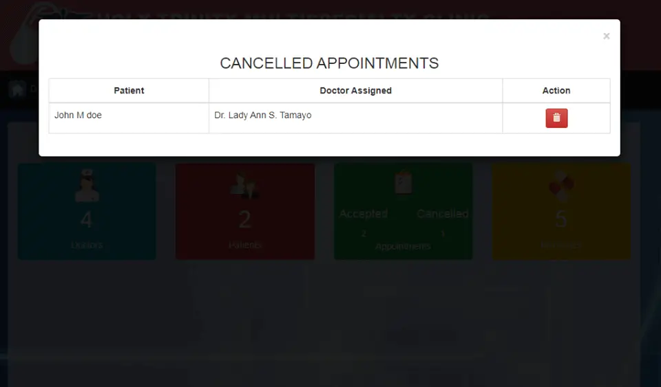 Doctor Appointment System Lists of Cancelled Appoinments