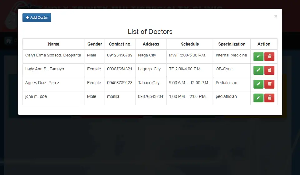 Doctor Appointment System Lists of Doctors