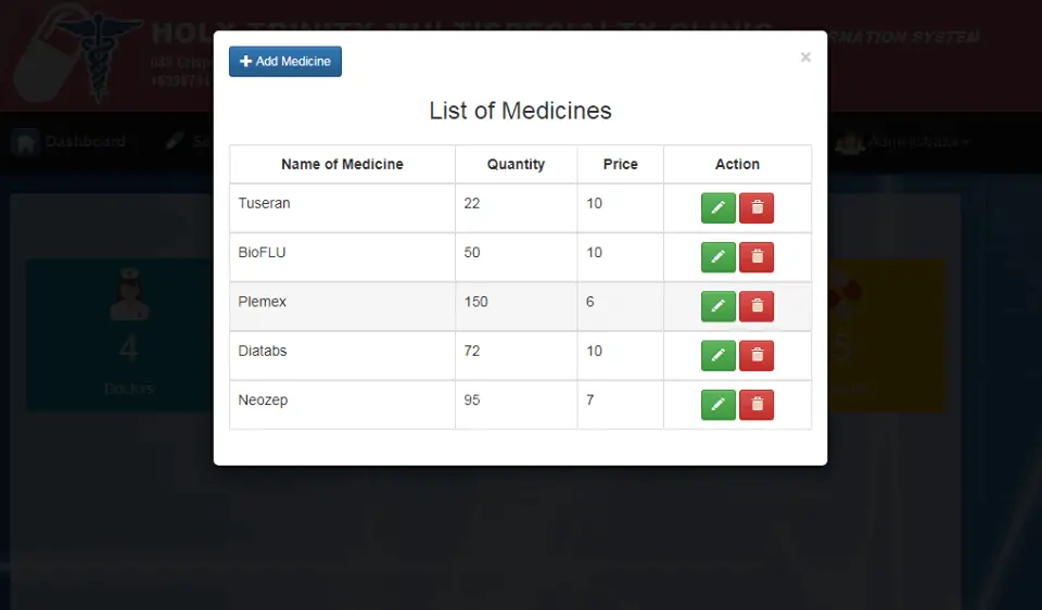Doctor Appointment System Lists of Medicines