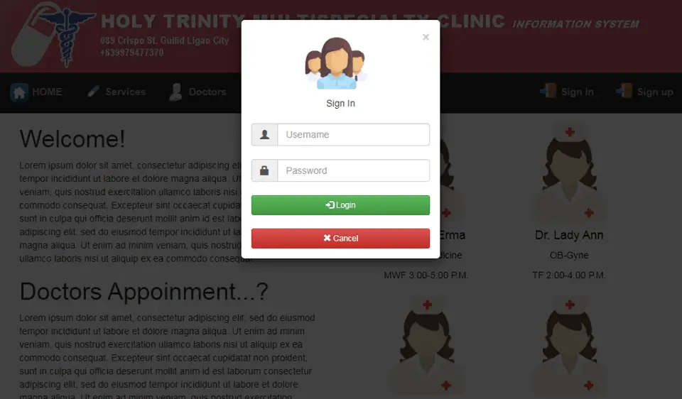 Doctor Appointment System Login Form