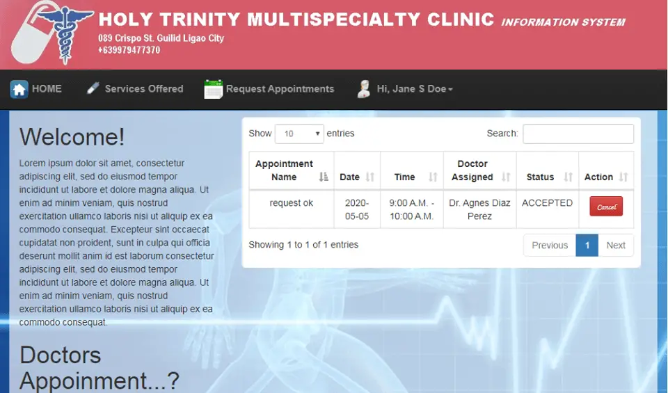 Doctor Appointment System Patient Appointment Page