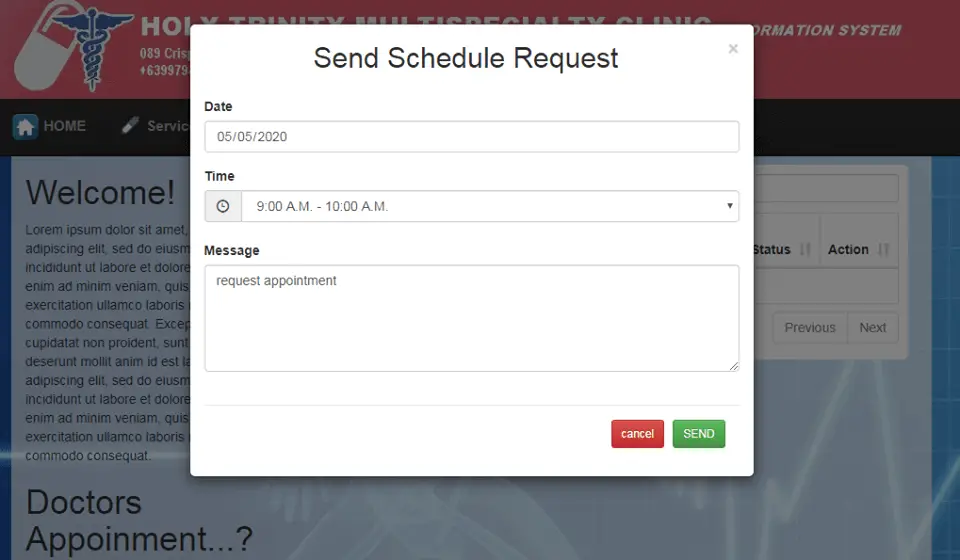 Doctor Appointment System Send Schedule Request