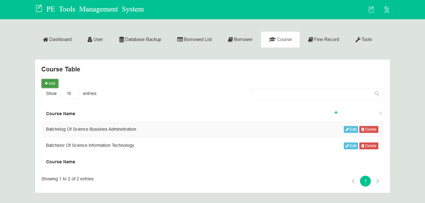 PE Tools Management System Course Information