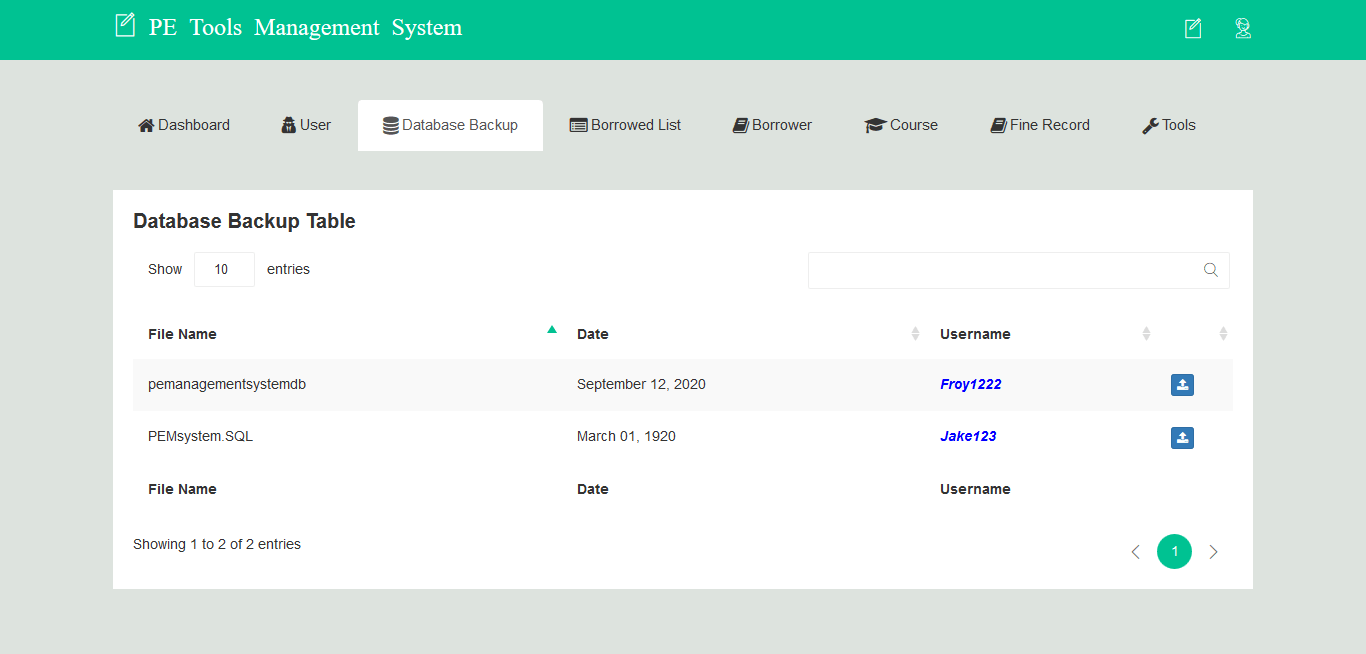 PE Tools Management System Database Backup