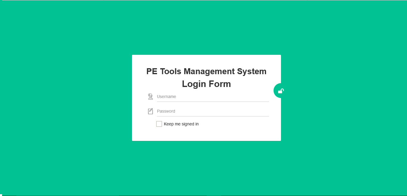 PE Tools Management System Login Form
