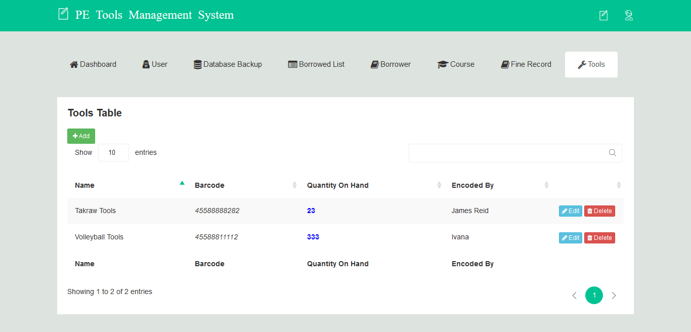 PE Tools Management System Tool Information