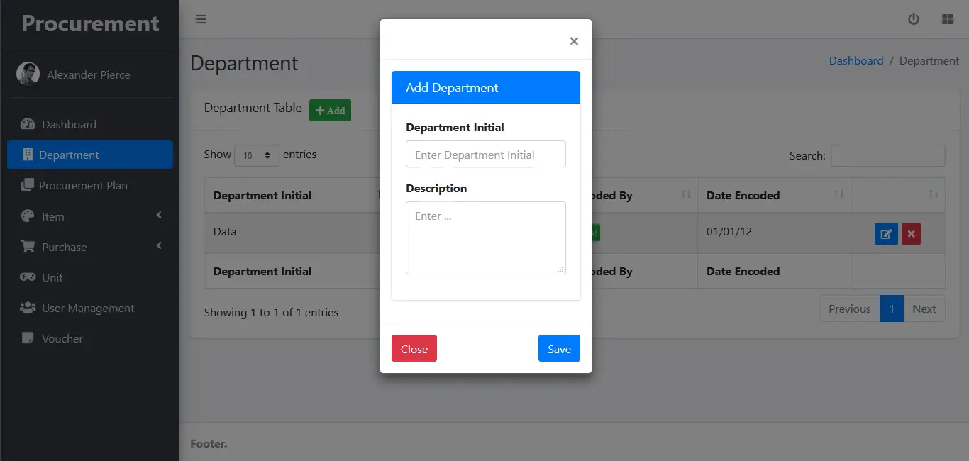 Procurement System Department Encoding