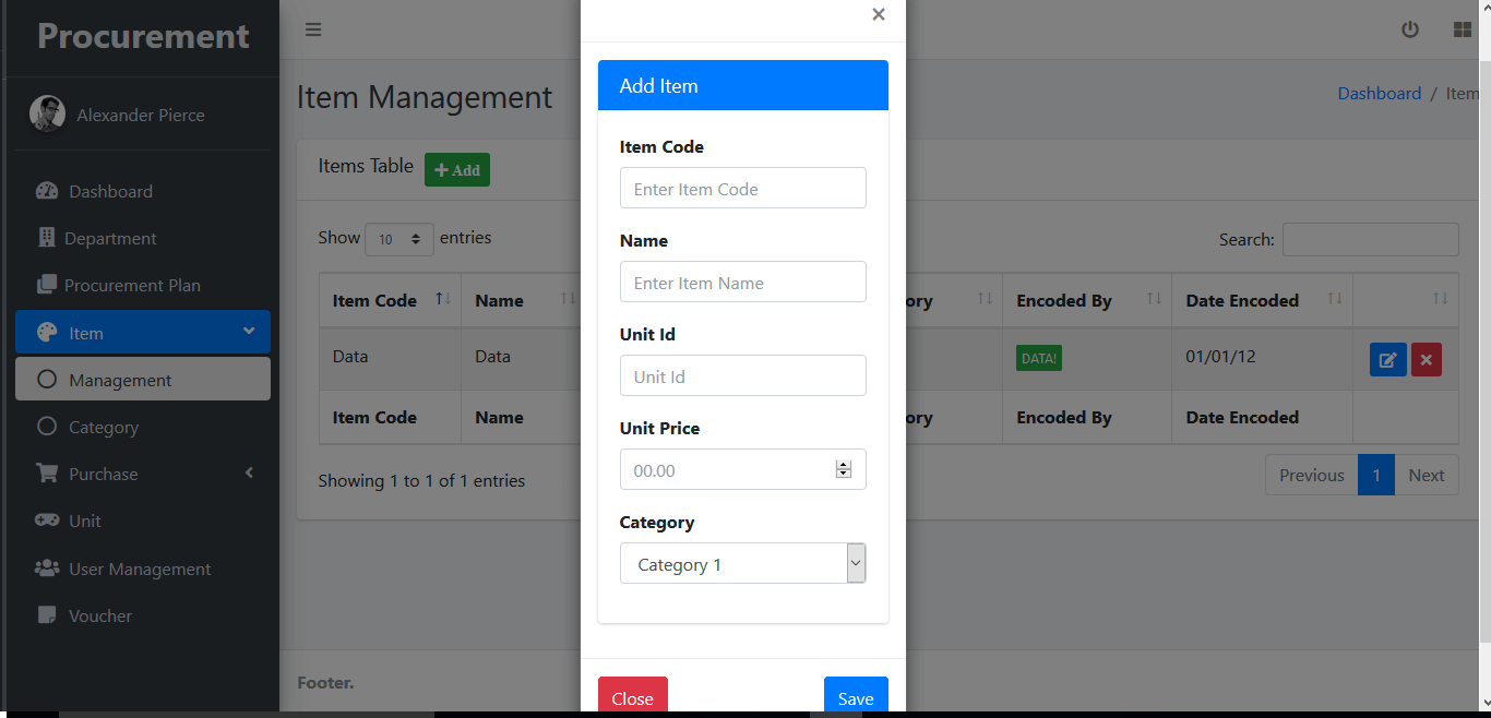 Procurement System Item Management Encoding