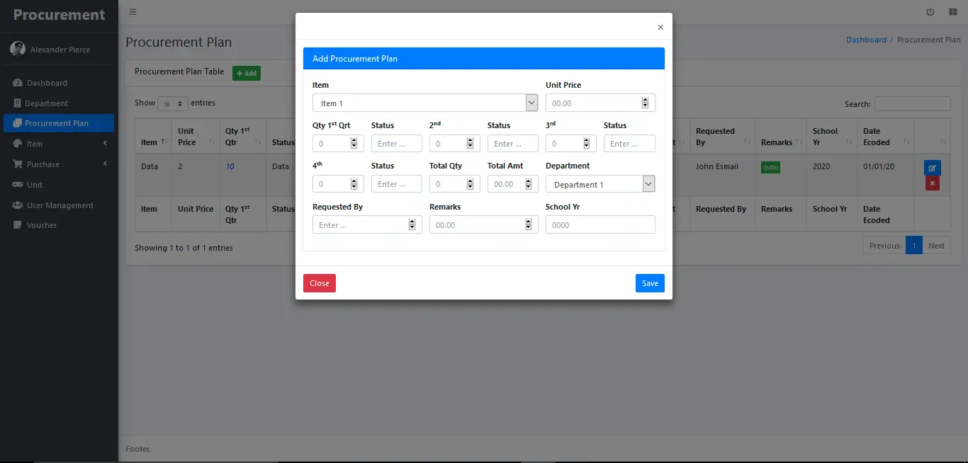 Procurement System Procurement Plan Encoding