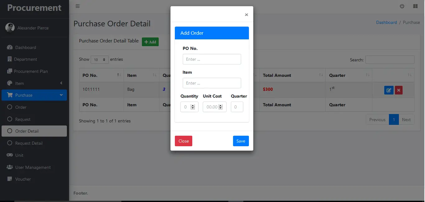 Procurement System Purchase Order Detail Encoding